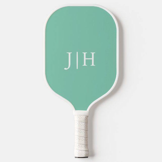 Classic Mint/White Simple Monogram Minimalist Pickleball Paddle (Front)