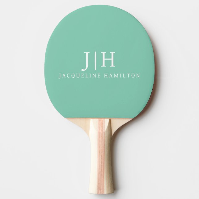 Classic Mint/White Simple Monogram Minimalist Ping Pong Paddle (Front)