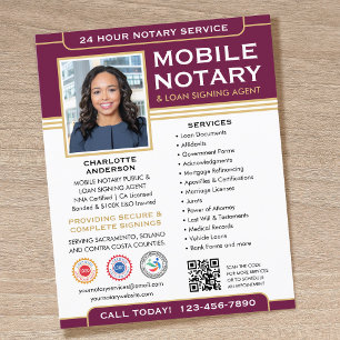 Classic Mobile Notary Public QR Code Plum Editable Flyer