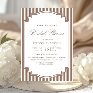 Classic Mocha Brown Striped Photo Bridal Shower Invitation