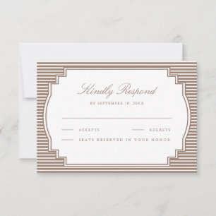 Classic Mocha Brown Striped Wedding RSVP Card