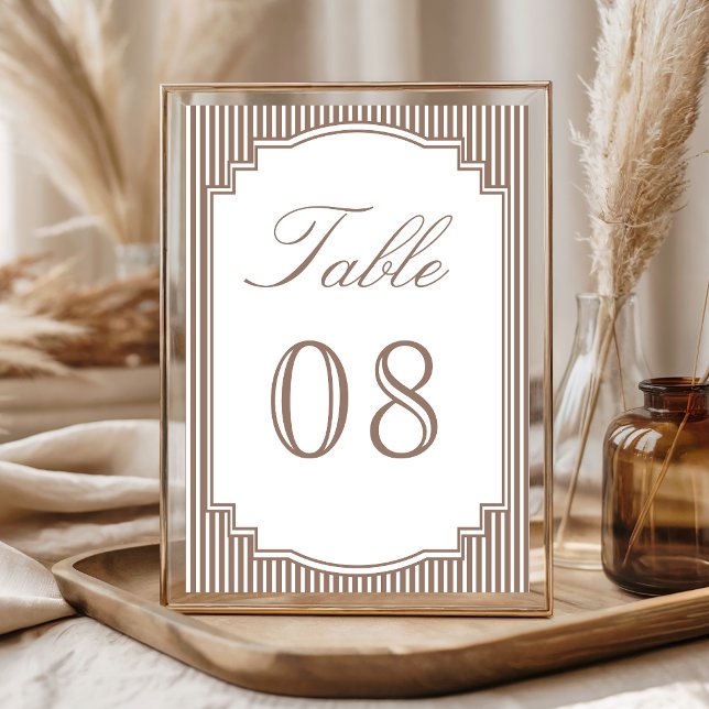 Classic Mocha Brown Striped Wedding Table Number (Creator Uploaded)