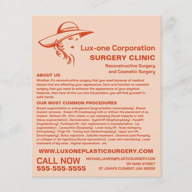 Classic Model, Plastic Surgeon, Plastic Surgery Flyer (Front)