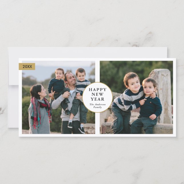 Classic Modern 2 Photo Happy New Year 2021 Holiday Card (Front)