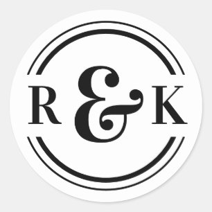 Classic Modern Ampersand Two Monogram Initials Classic Round Sticker
