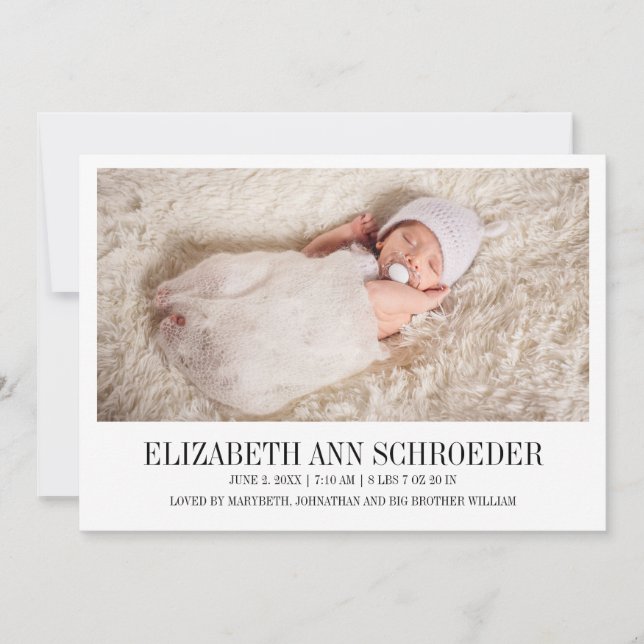 Classic & Modern Baby Photo Birth Announcement (Front)