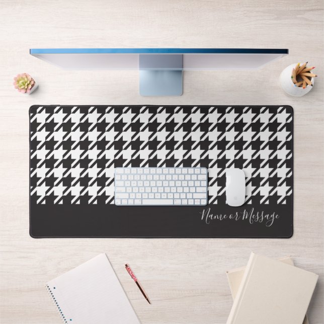 Classic Modern Black and White Houndstooth Desk Mat (Office 1)