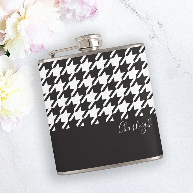 Classic Modern Black and White Houndstooth Hip Flask (Creator Uploaded)