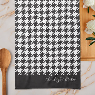 Classic Modern Black and White Houndstooth Tea Towel