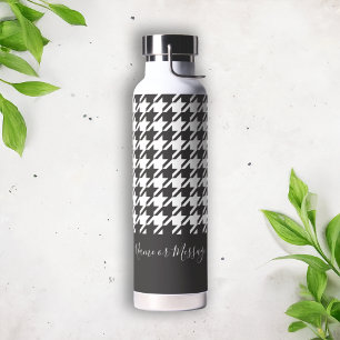 Classic Modern Black and White Houndstooth Water Bottle