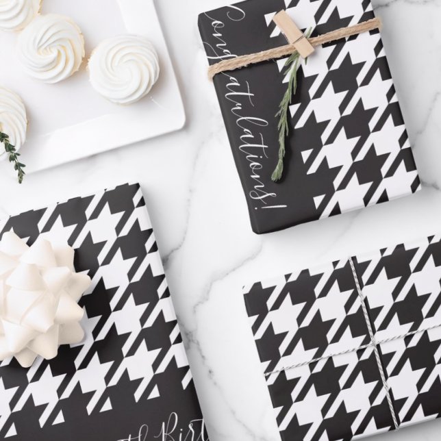 Classic Modern Black and White Houndstooth Wrapping Paper Sheet (Creator Uploaded)