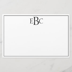 Classic Modern Black and White Monogram Stationary Stationery