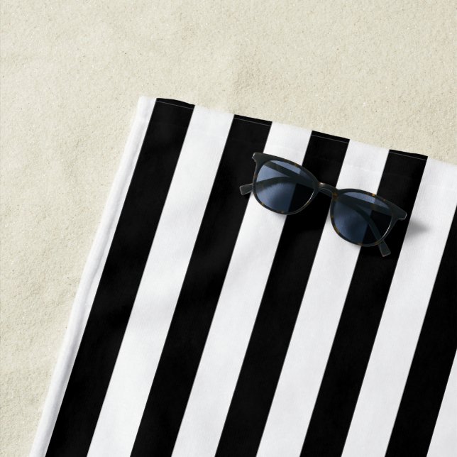 Classic Modern Black and White Striped Beach Towel (In Situ)