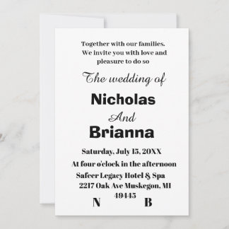 Classic modern black and white wedding invitation