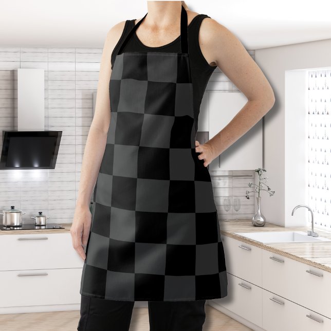 Classic Modern Black & Smoky Black Chequerboard  Apron (Creator Uploaded)