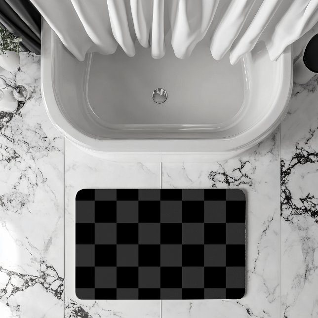 Classic Modern Black & Smoky Black Chequerboard  Bath Mat (Creator Uploaded)