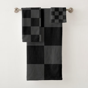 Classic Modern Black & Smoky Black Chequerboard Bath Towel Set