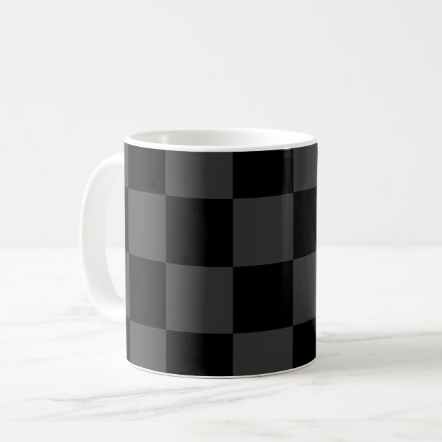 Classic Modern Black & Smoky Black Chequerboard  Coffee Mug (Front Left)