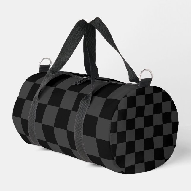 Classic Modern Black & Smoky Black Chequerboard  Duffle Bag (Left Corner)