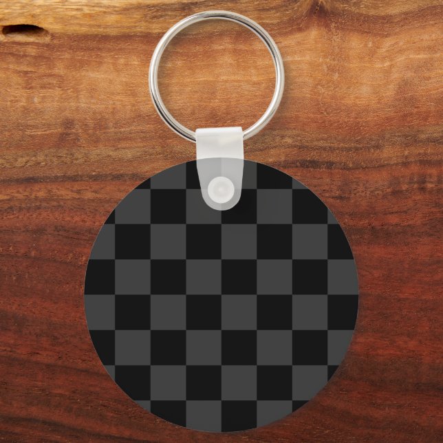 Classic Modern Black & Smoky Black Chequerboard  Key Ring (Front)