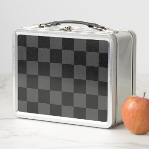 Classic Modern Black & Smoky Black Chequerboard  Metal Lunch Box
