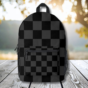 Classic Modern Black & Smoky Black Chequerboard  Printed Backpack