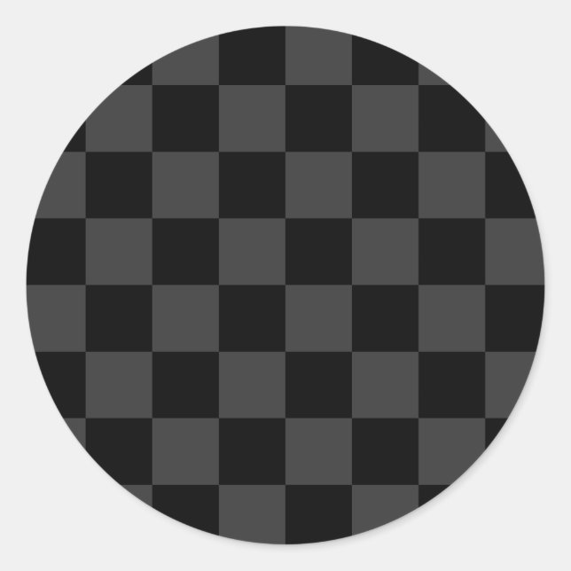 Classic Modern Black & Smoky Black Chequerboard  Round Sticker (Front)