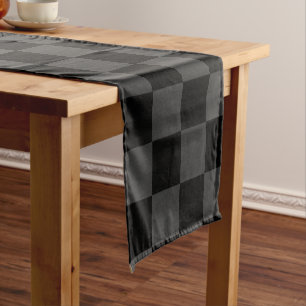 Classic Modern Black & Smoky Black Chequerboard  Short Table Runner