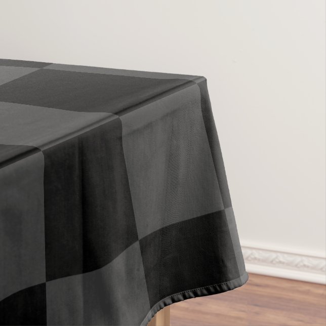 Classic Modern Black & Smoky Black Chequerboard  Tablecloth (In Situ)