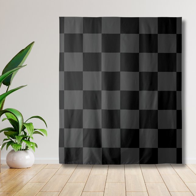 Classic Modern Black & Smoky Black Chequerboard  Tapestry (Creator Uploaded)