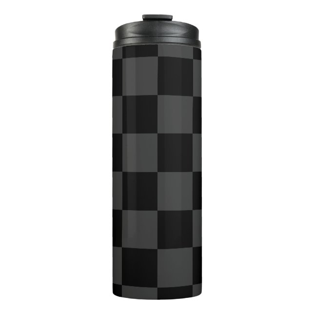 Classic Modern Black & Smoky Black Chequerboard  Thermal Tumbler (Front)