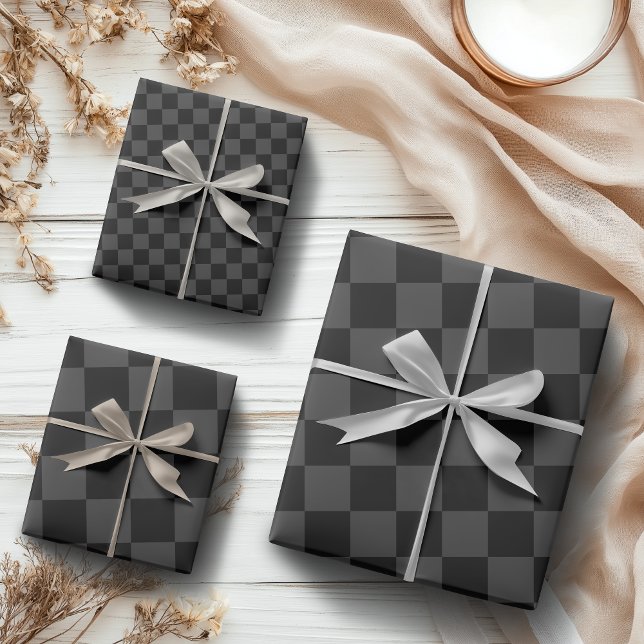 Classic Modern Black & Smoky Black Chequerboard  Wrapping Paper Sheet (Creator Uploaded)