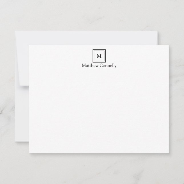 Classic Modern Black Square Box Monogram Initial Card (Front)