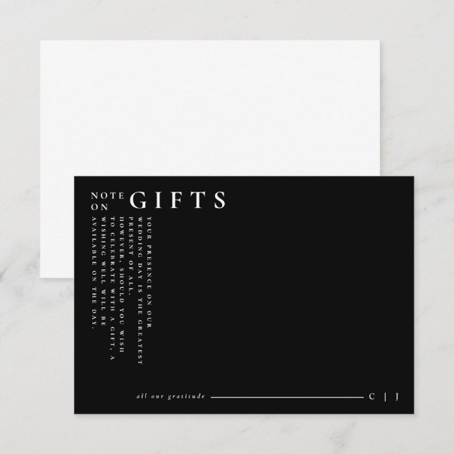 Classic Modern Black Wedding Minimalist Gifts Note Card (Front/Back)
