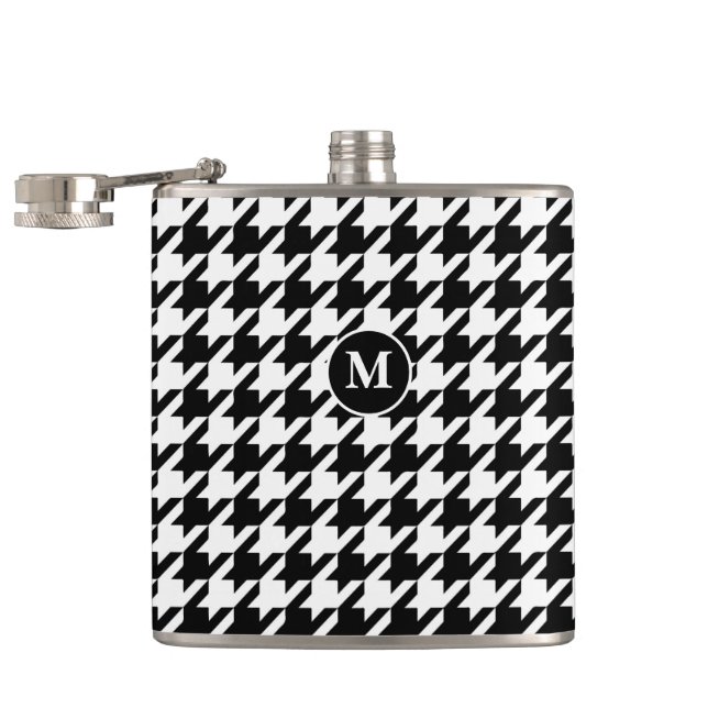 Classic Modern Black & White Houndstooth Monogram Hip Flask (Opened)