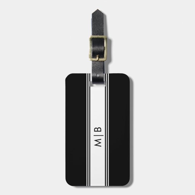 Classic Modern Black White Monogram Luggage Tag (Front Vertical)