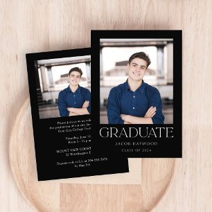 Classic Modern Black White Photo Graduation Party Invitation