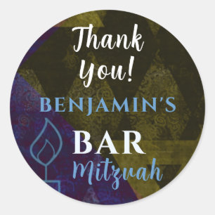 Classic Modern Blue Bar Mitzvah Bold Thank You Classic Round Sticker