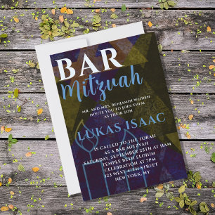 Classic Modern Blue Bar Mitzvah Bold Type Invitation