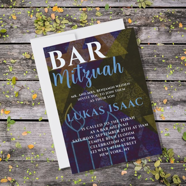 Classic Modern Blue Bar Mitzvah Bold Type Invitation (Creator Uploaded)