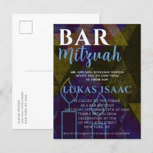 Classic Modern Blue Bar Mitzvah Bold Type  Invitation Postcard