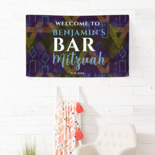 Classic Modern Blue Bar Mitzvah Bold Type Welcome Banner