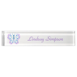 Classic Modern Blue Pink Purple Butterfly Art Nameplate