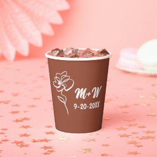 Classic & Modern Boho Burnt Orange Floral Sketch Paper Cups