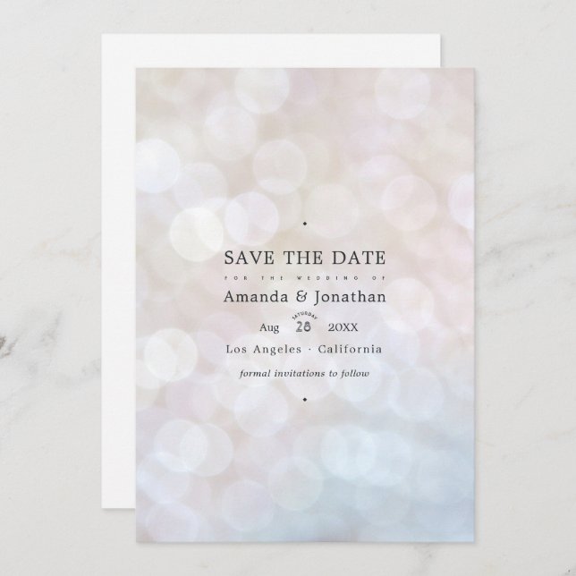 Classic Modern Bokeh Wedding Lights Save The Date (Front/Back)