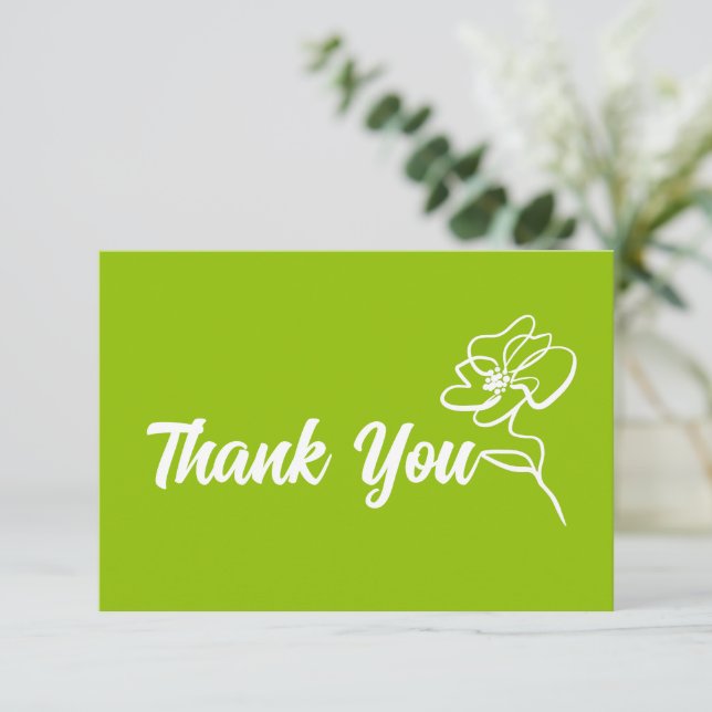 Classic Modern Bright Citrus Green Floral Sketch  Thank You Card (Standing Front)