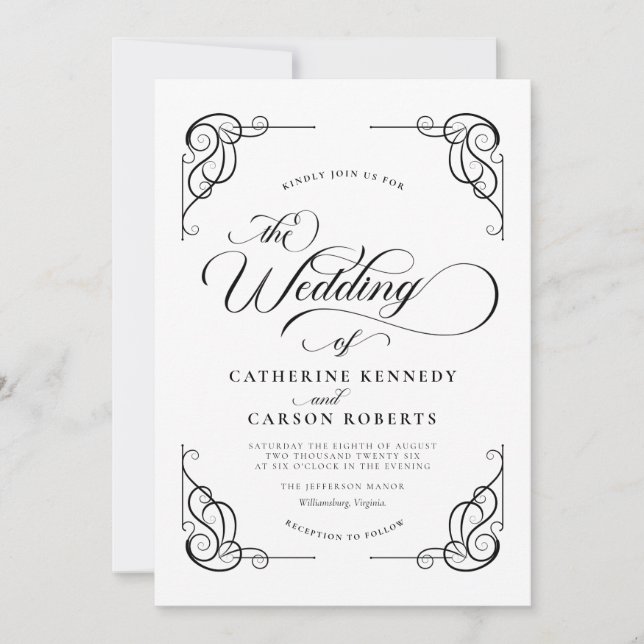 Classic Modern Calligraphy Black & White Script Invitation (Front)