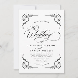 Classic Modern Calligraphy Black & White Script Invitation