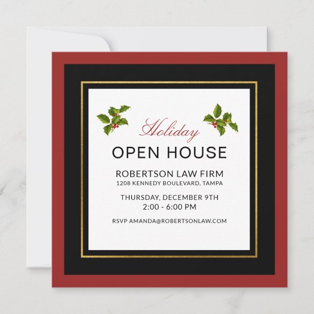 Classic Modern Corporate Holiday Open House Card (Front)