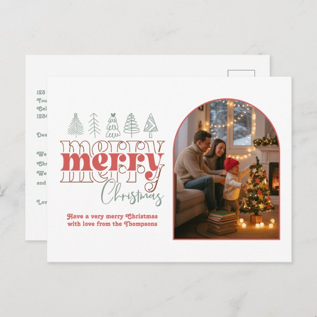 Classic Modern Cosy Arch Photo Merry Christmas Holiday Postcard (Front/Back)